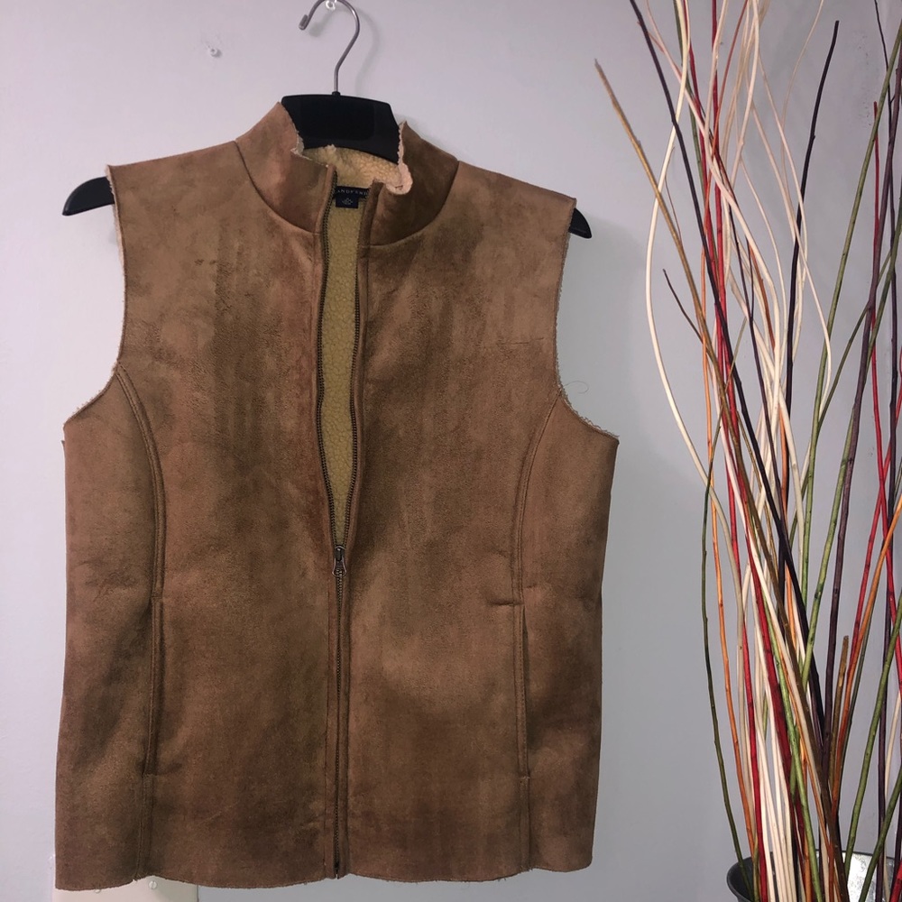 Lands' End Women's Size M Sueded Vest Jacket  Tan Polyester
